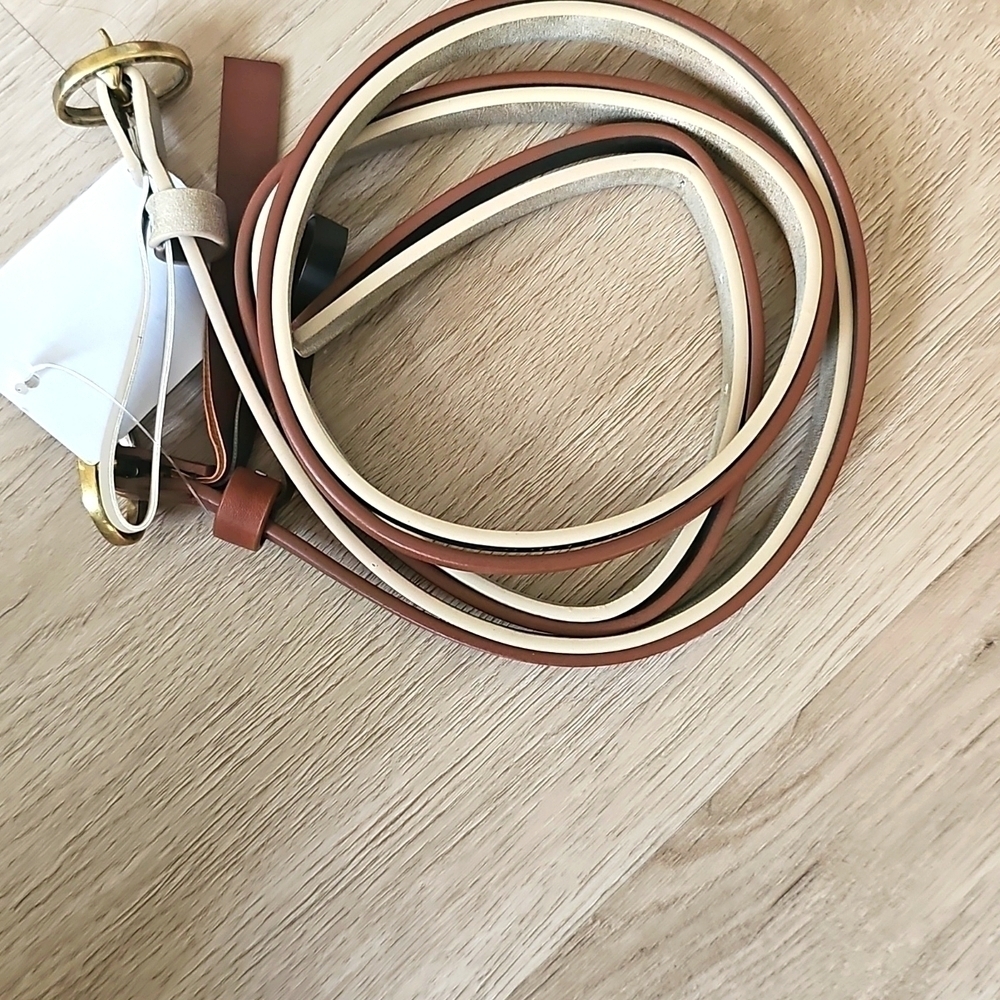 New Nordstrom Set Of 2 Hammered Buckle Faux Leather Belts Brown/Gold XLarge - Picture 10 of 12